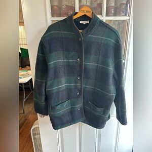 Absolute Woman’s size large Wool Blend Coat, black watch plaid 27“ pit to pit